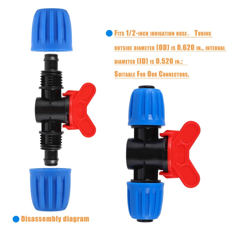 FULAIERGD 1/2 Tubing Drip Irrigation Switch Valve With Locked,Drip Irrigation Fittings For 1/2 Inch Irrigation Tubing(OD 0.620 in.ID is 0.520. in) Valve,(6 Pcs Blue) - Image 3